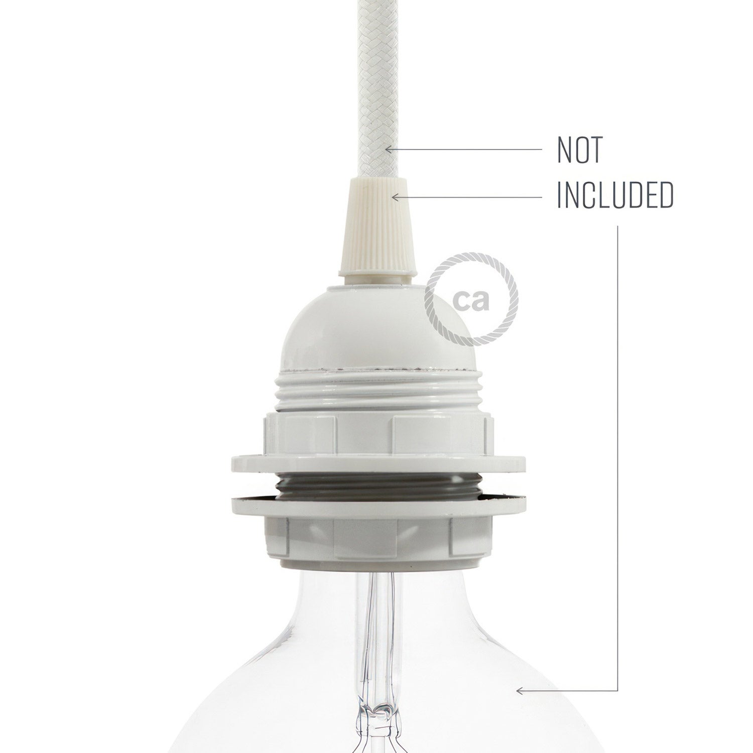 Kit Douille E27 Thermoplastique Avec Écrou Double Bague Et Interrupteur à Tirette - Blanc - Creative Cables