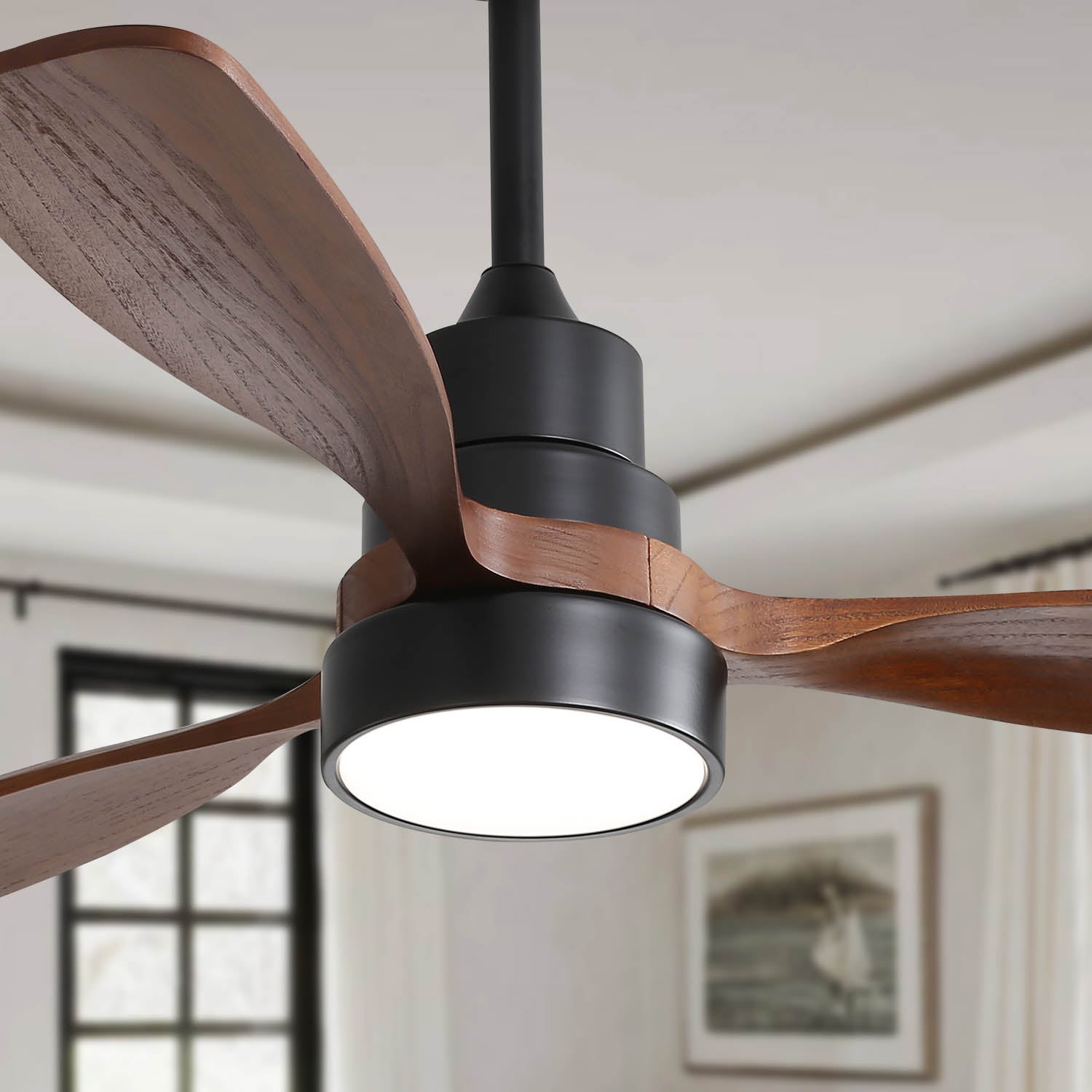 Ventilateur de Plafond Moderne 48 Pouces avec Lumière LED 18W, Pales en Bois Massif, Moteur DC Réversible à 6 Vitesses, Télécommande - 6