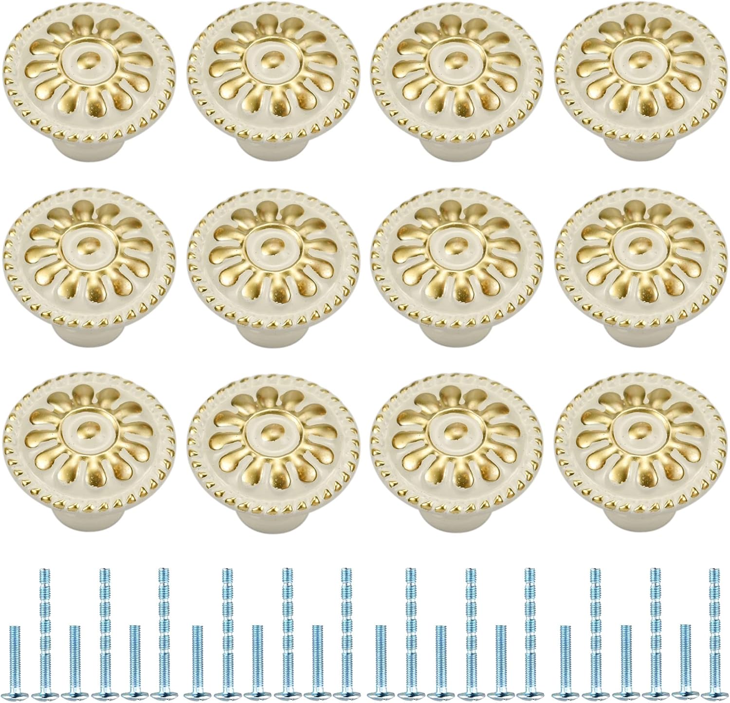 Poignées De Tiroir Vintage Motif Floral - Lot De 12, Bronze, Pour Meubles Et Armoires