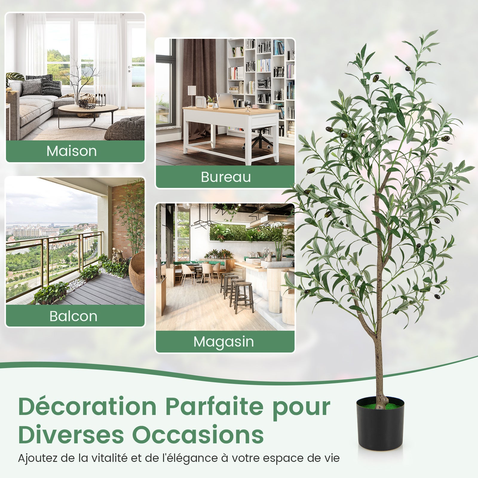 Arbre Artificiel d'olive de 130 cm en Pot, Fausses Plantes avec Fruits Réalistes Plantes Vertes, Décorations Plantes Modernes pour Maison Bureau - 8