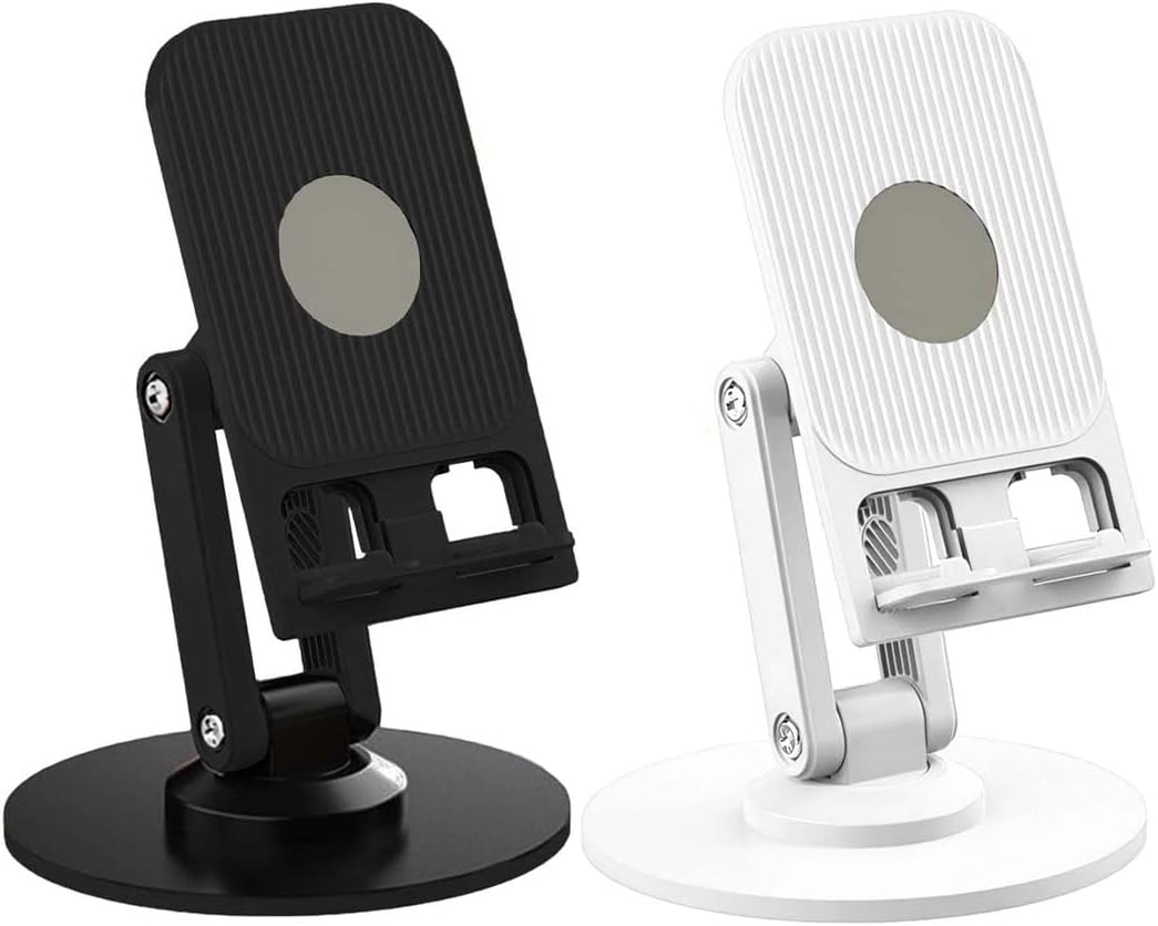 Zestaw 2 obrotowych podstawek pod telefon o 360°, składany uchwyt na telefon, akcesoria do telefonu, regulowany uchwyt na telefon (czarny i biały)