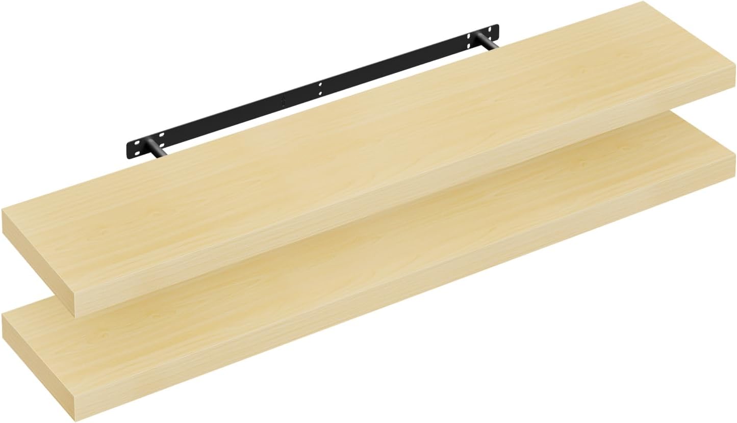 Étagère Murale Flottante En Bois Naturel - 100x10x4 Cm, Bord De Protection, Charge 10 Kg, Pour Salon Ou Chambre
