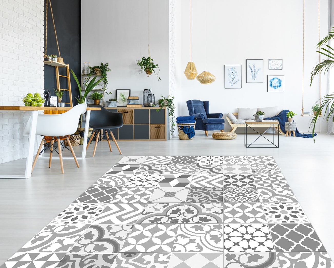 Dywan winylowy Collage z szarym 200x266 cm - PVC antypoślizgowy, winylowy dywan do kuchni lub salonu, zmywalny, wodoodporny, wodoodporny styl