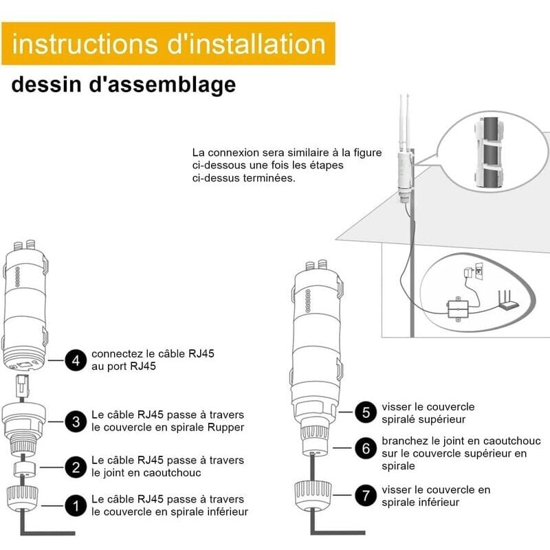 Wavlink AC600 Amplificateur WiFi/Repeteur WiFi Puissant Exterieur en Charge Poe/Dual-Band 2.4+5G/2 Antenne WiFi Longue Portée - 3