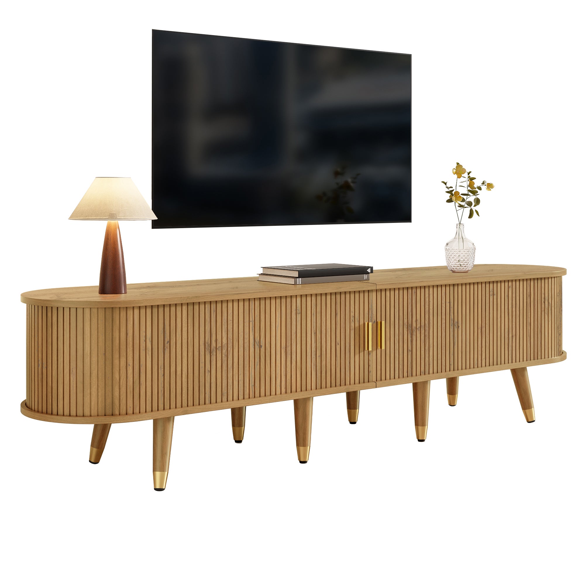 Stolik pod telewizor w stylu rustykalnym 175 x 38 x 45 cm - 2 drzwi przesuwne i 2 szuflady - Wykończenie drewniane - Płyta MDF - Naturalny - 2