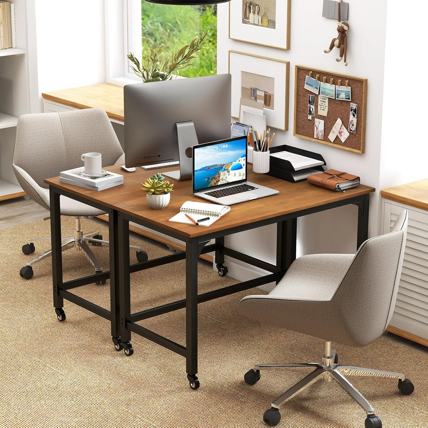 TECHLY Scrivania Mobile per PC Stampante con Tastiera Estraibile Nero