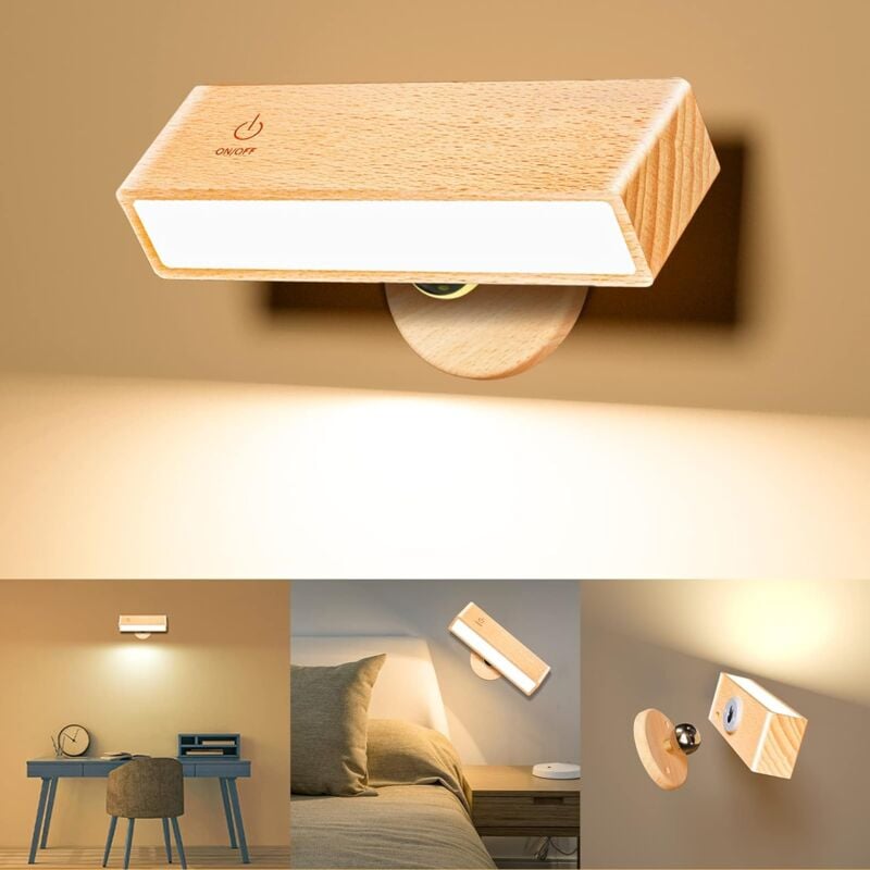 Lampka do czytania LED Lampa ścienna do sypialni Sterowanie dotykowe Regulowana jasność Obrotowa o 360° Magnetyczna kula Do ładowania