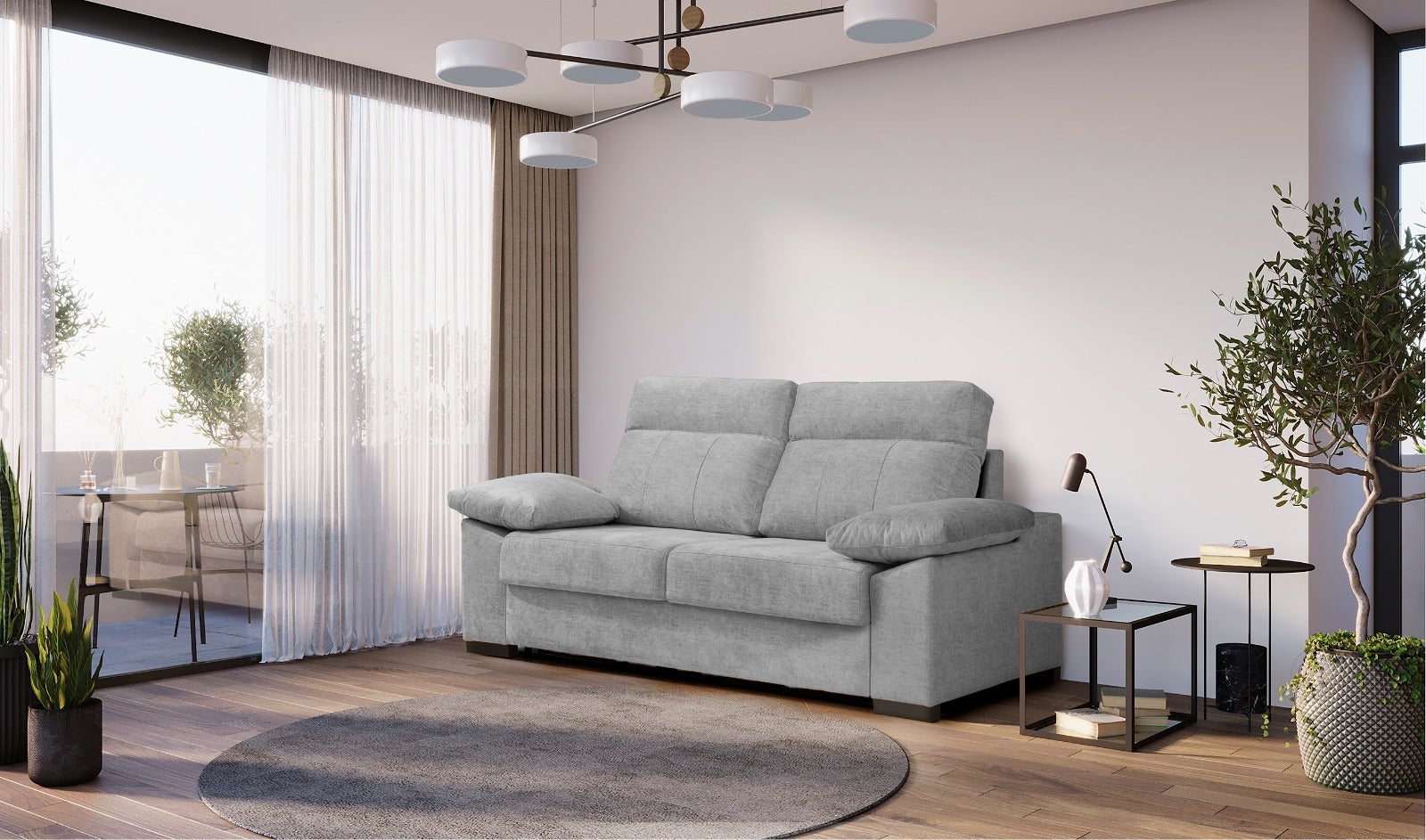 Sofa cama 3 plazas con colchón 140x190 | sistema apertura italiana | color tapizado gris claro