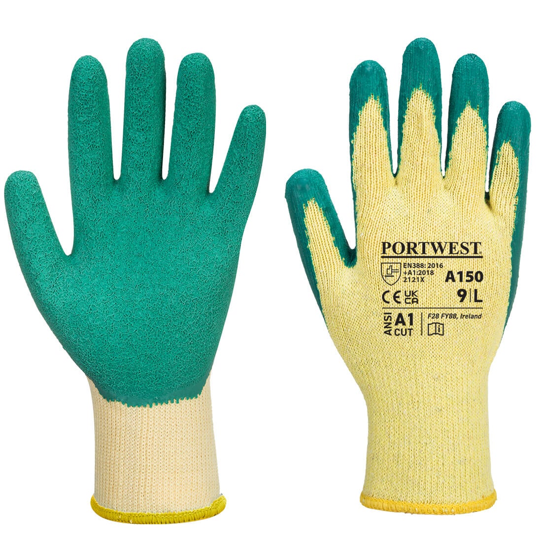 Gants tricoté Portwest enduit Latex Fortis A150 Jaune / Vert 11 - 3