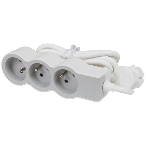 rallonge multprise - 3 x 2p+t - 3 mètres - blanc / gris - legrand 049488 - 2