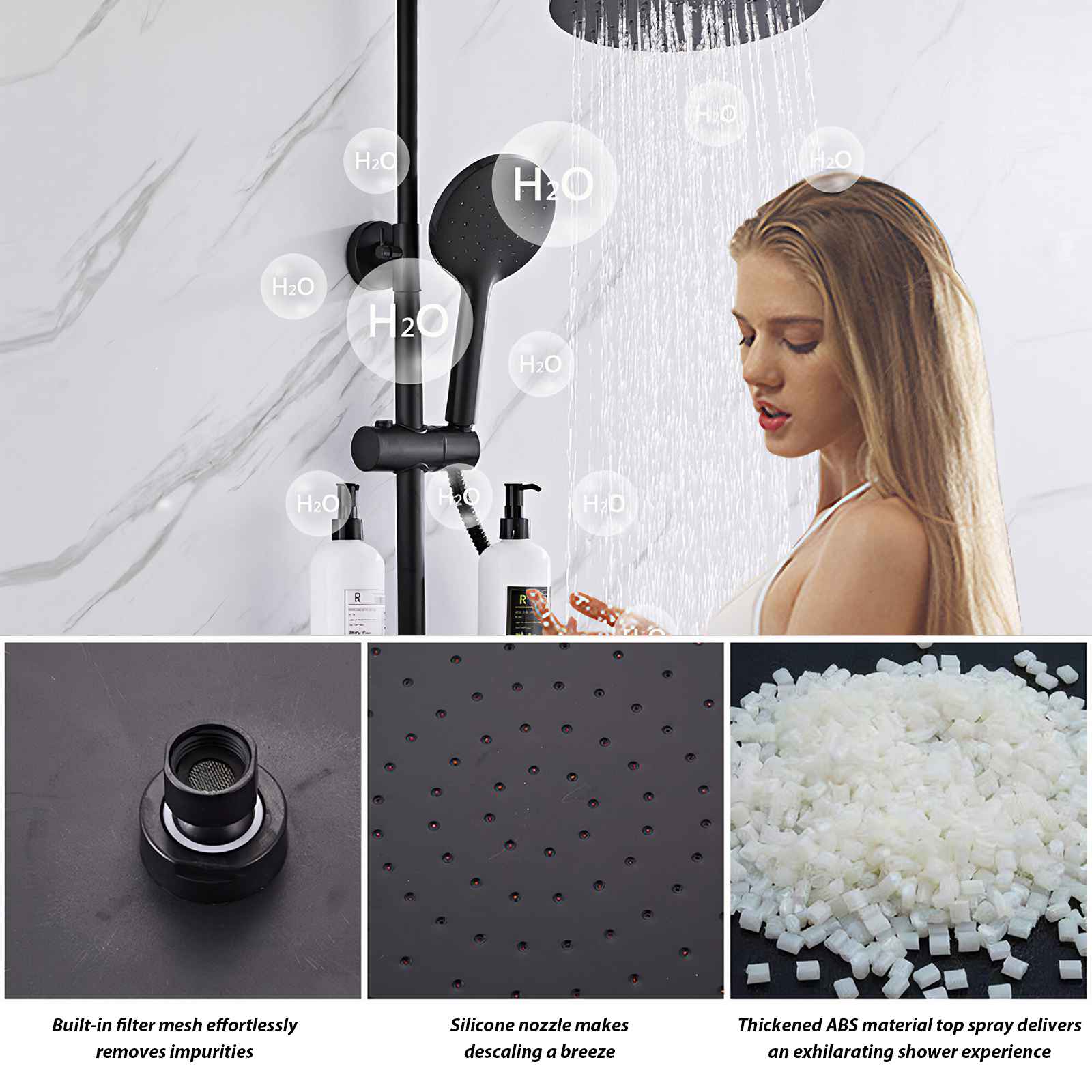 Juego de ducha con filtro anti-salpicaduras, roseta giratoria 360°, cuerpo de latón, diseño ahorrador de agua y presión, ideal para hogares y hoteles - 6