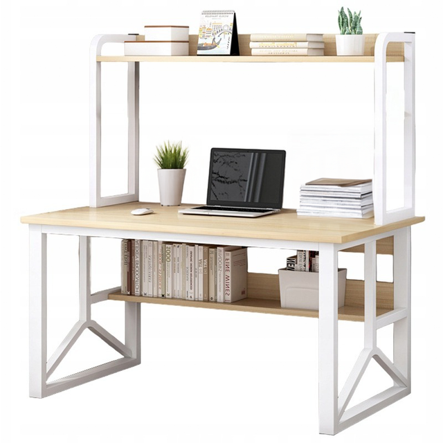 Biurko komputerowe z półkami praktyczne jasny dąb 120 cm