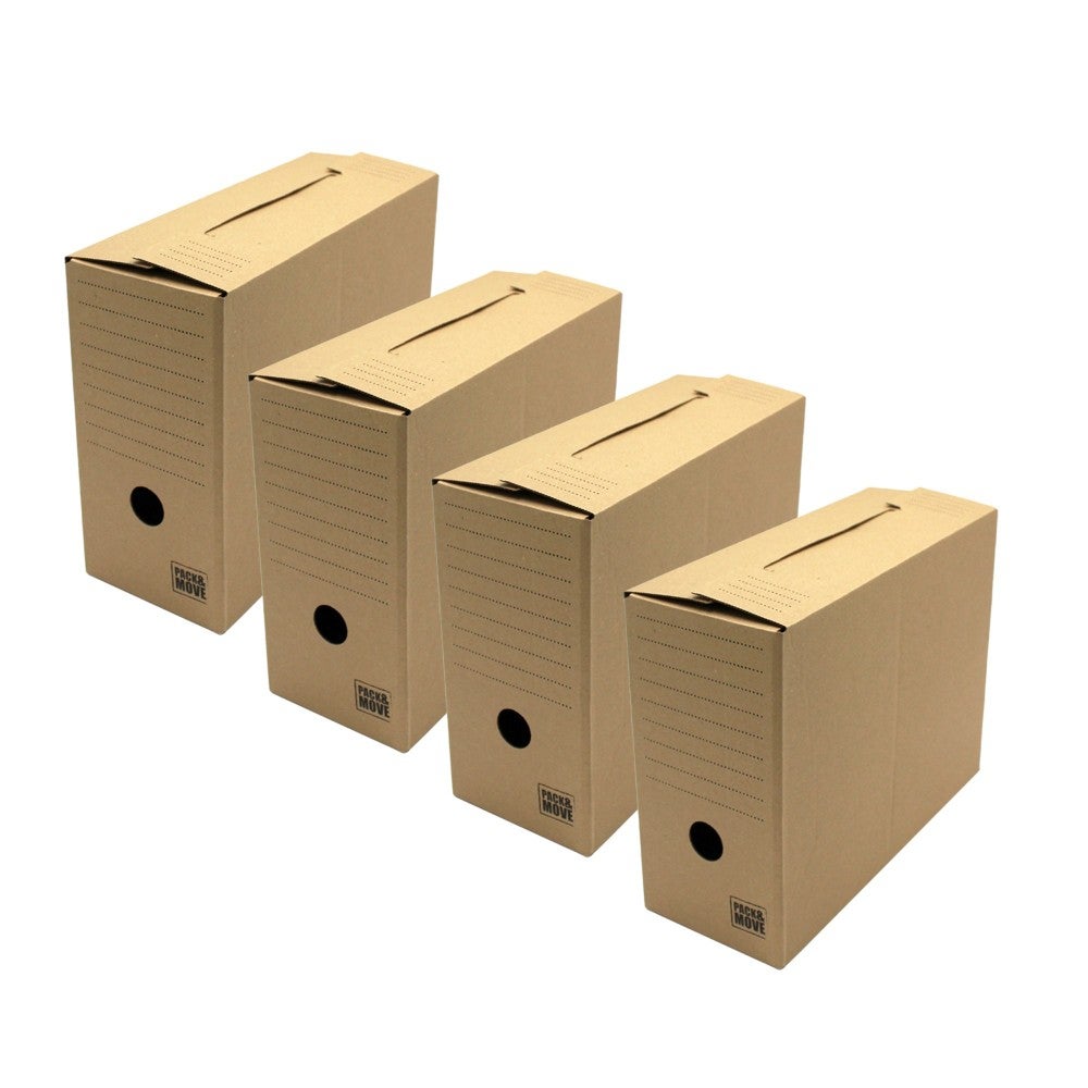Pack and Move - Lot de 4 boites archives Taille M - 54 x 36 x 28 cm - Caisse de stockage incluse - 4