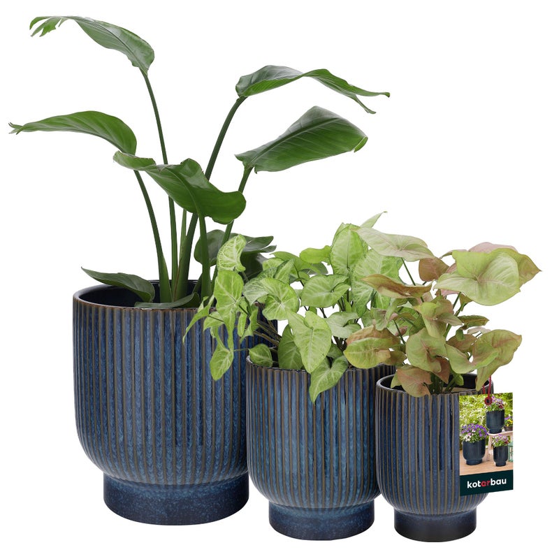 Doniczka ceramiczna z odpływem granatowa na rośliny kwiaty zestaw 3 szt. - KOTARBAU