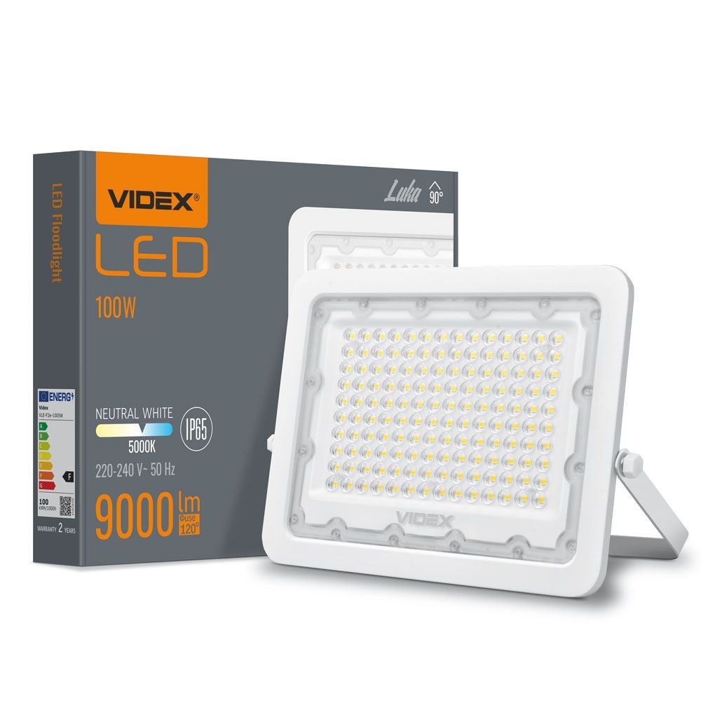 Naświetlacz LED biały LED 100W 5000K 9000lm IP65 wym: 21 x 27,7 x 3 cm aluminium Videx
