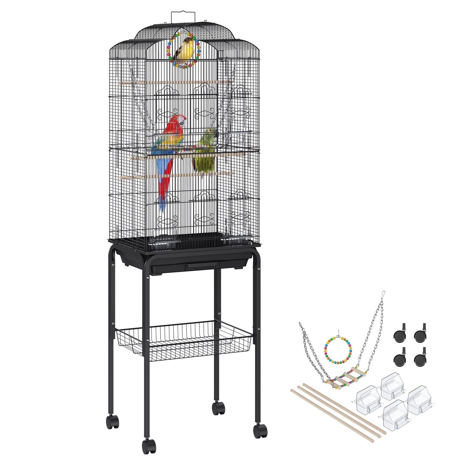 VEVOR Cage Oiseau 46x36x152 cm Grande Cage Oiseaux en Métal Roulettes ...