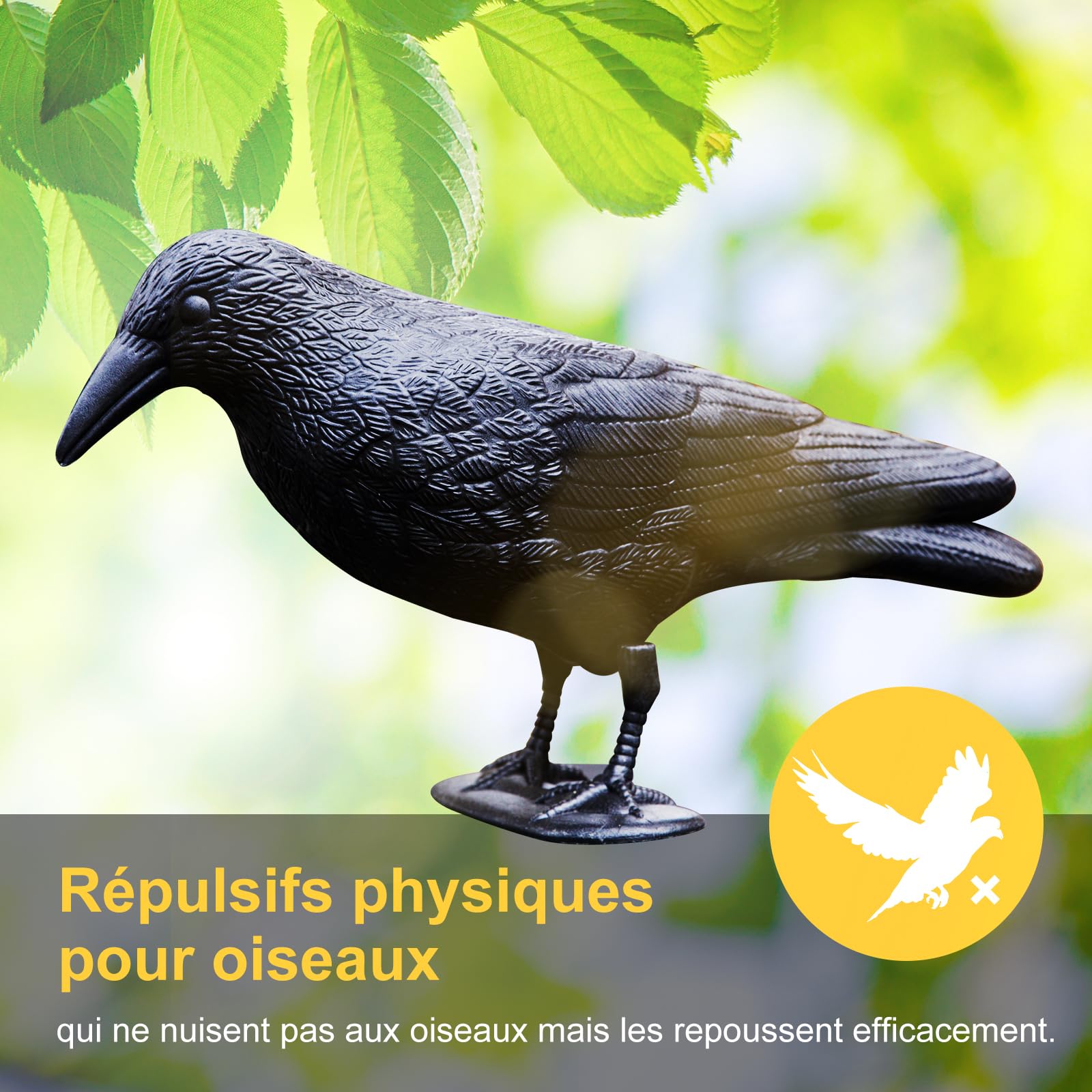 BOPEUY Lot De 2 Corbeaux Anti-pigeons En Plastique - Épouvantail Réaliste, Pour Balcon, Toit, Jardin