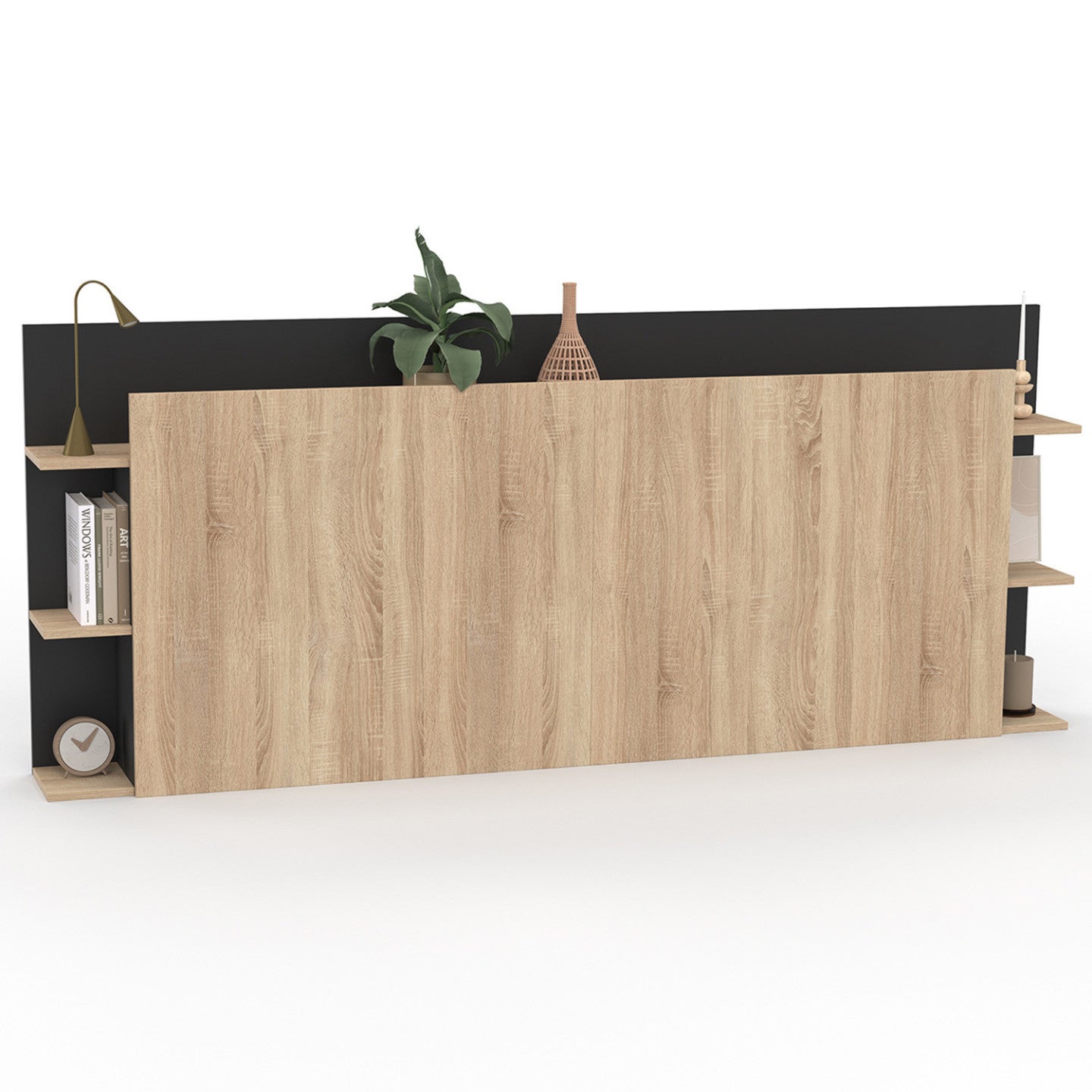 Tête de lit sur pied CIRI pour lit 140 et 160 cm avec rangements bois et noir - 2