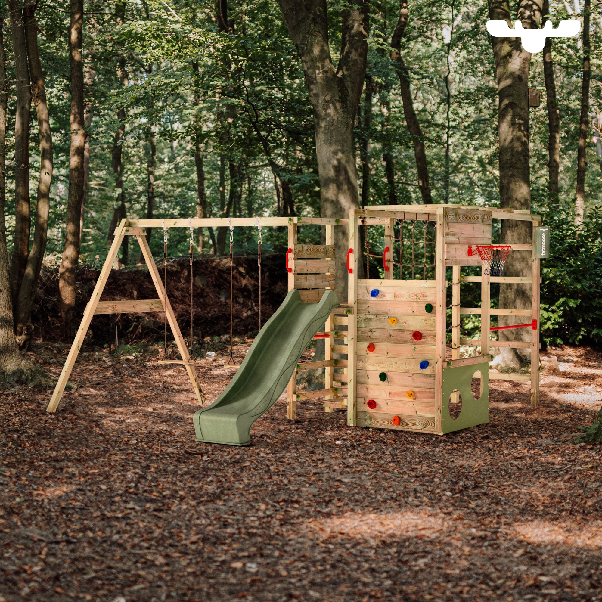 Fatmoose Aire De Jeux FruityForest Fun XXL – Tour D’Escalade Avec Toboggan Double Vague 220 Cm, Bac à Sable, Échelle, Made In Germany
