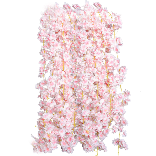 Guirlande de 4 fleurs de cerisier artificielles de 7,2 m (23,6 pi), fausses vignes roses, fleurs de cerisier en soie pour mariage