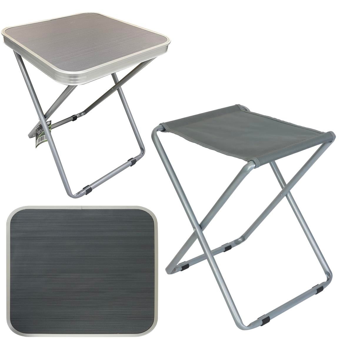 Zestaw turystyczny 2w1 Enero Camp stolik udźwig 30 kg, stołek udźwig 90 kg 40x40x47 cm szary
