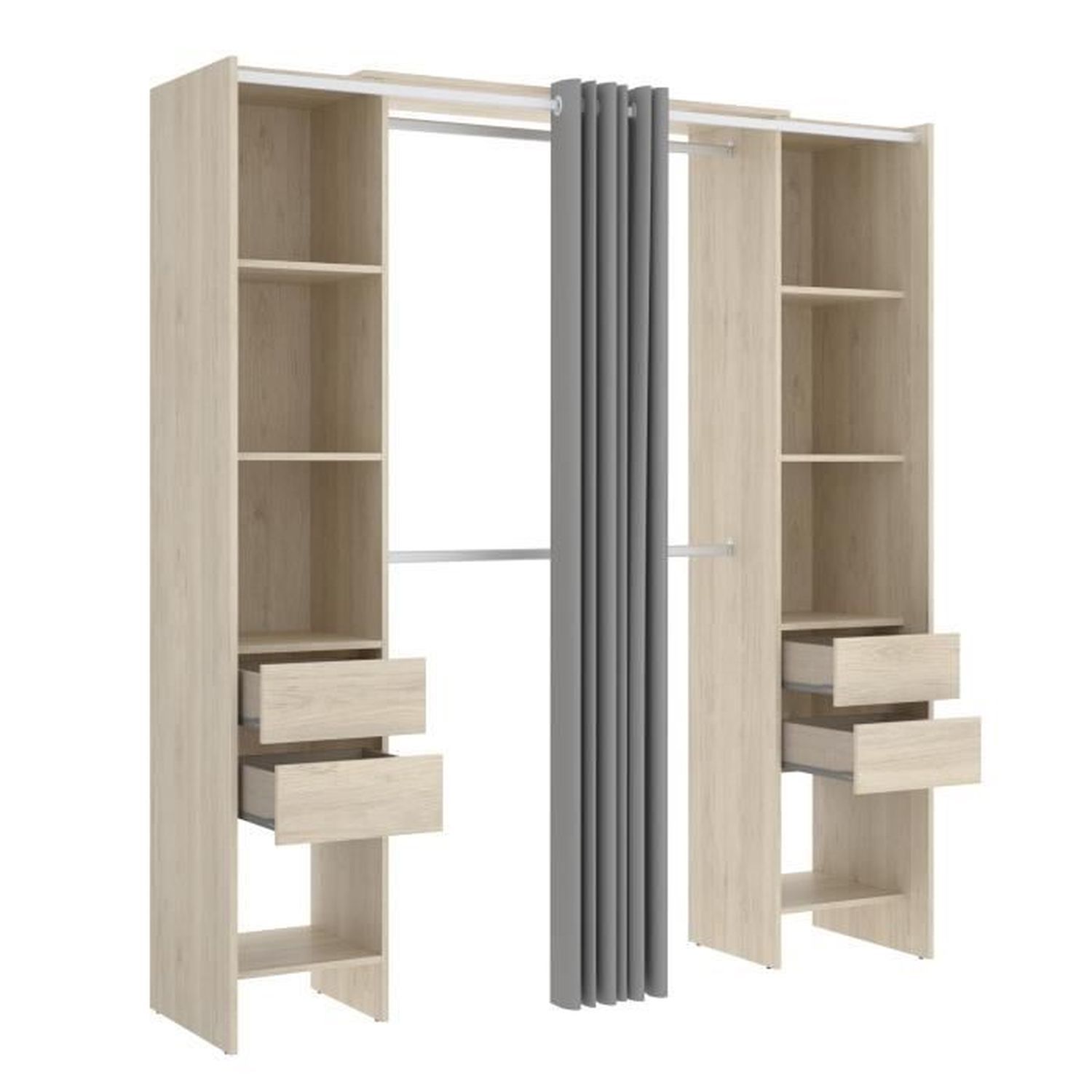 Kit dressing extensible avec rideau et 4 tiroirs - Décor chene naturel ...