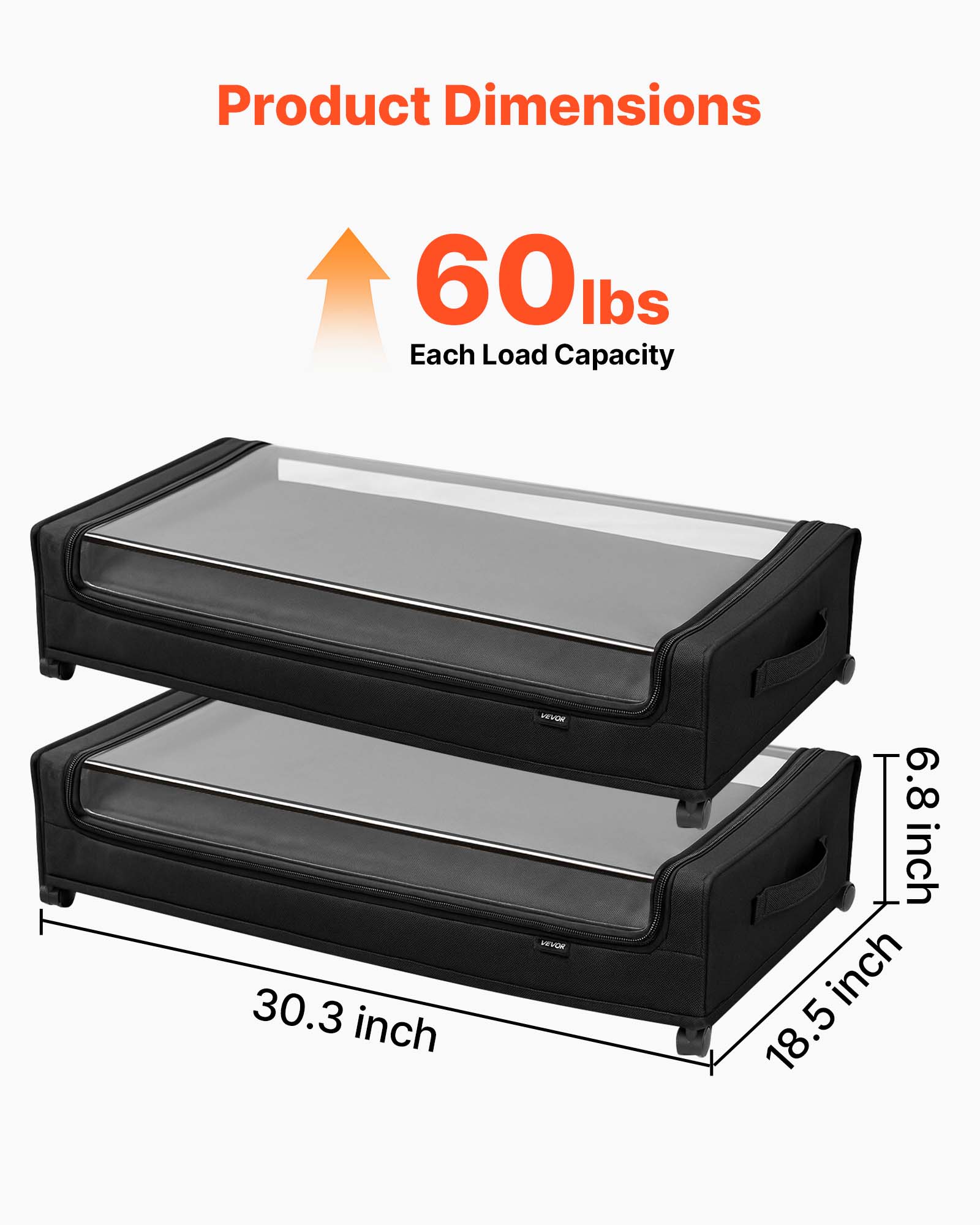 Sacs de Rangement sous Lit VEVOR 2 Pièces 77×47×17,3 cm, avec Roulettes et Couvercle Transparent, Organisateur Chaussures, Chambre - 3