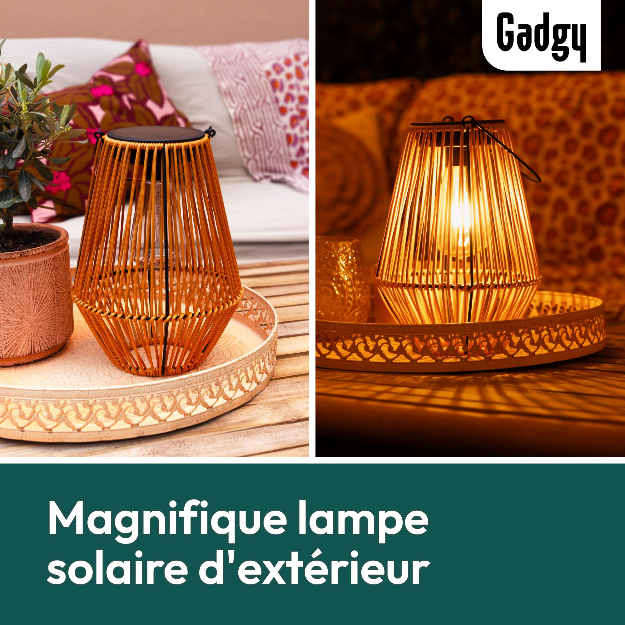 Lot de 2 lampes solaires en rotin, lanternes solaires d'extérieur,lampes solaires de jardin, étanchéité IP55 pour jardin,terrasse, porche, balcon - 2