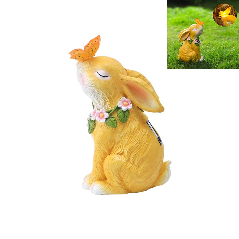 Statua ogrodowa, światło słoneczne, dekoracja ogrodu zewnętrznego, solarna statua ogrodowa, lampka króliczka zewnętrzna, żółta