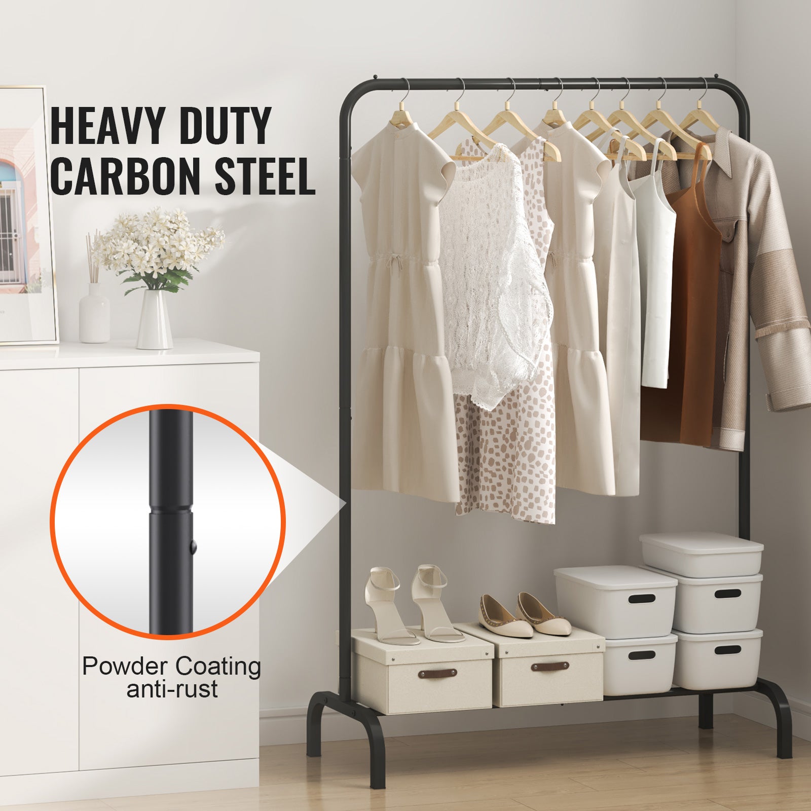 Portant à Vêtements VEVOR 101x40x151 cm, avec Étagères à Chaussures, en Acier au Carbone Stable, pour Rangement Buanderie Chambre à Coucher, Noir - 4