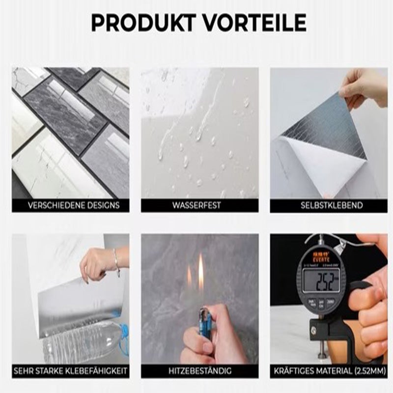 Panneau Décoratif Autocollant (Effet Marbre) - Lot de 10 Grand Format - Résistant à l'Eau & Anti-Taches pour Pièces de Vie - 6