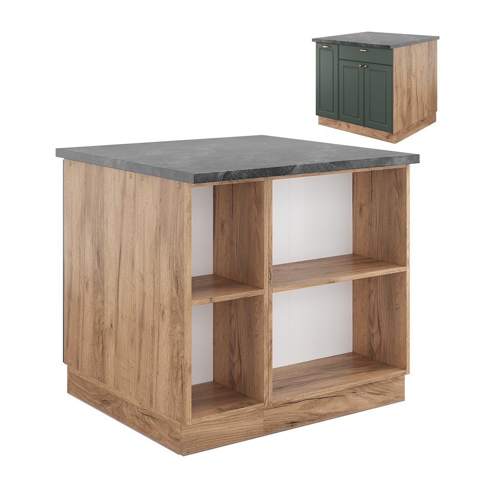 Vicco Wyspa kuchenna Fame-Line, Green-Gold Country/Gold Power Oak, 90 cm z szufladą, bez blatu roboczego