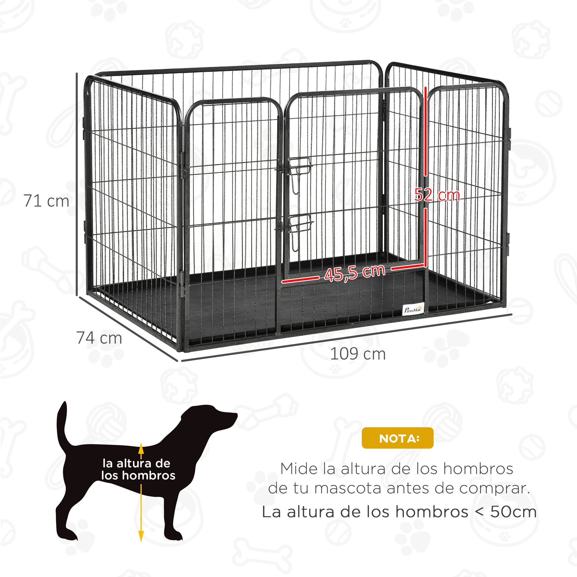 Parque para mascotas rectangular 4 paneles PawHut 109x74x71cm gris - 3