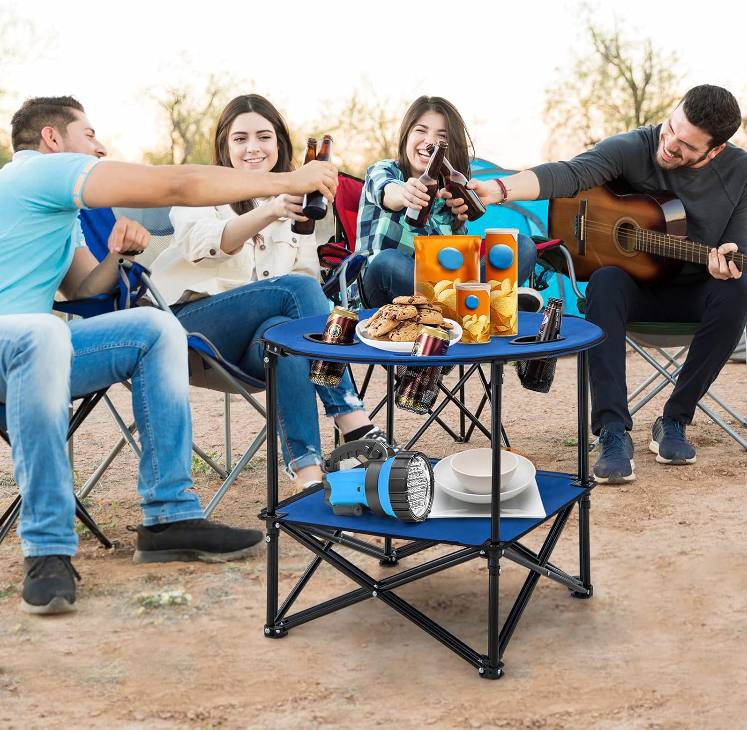 Table Pliante De Camping 60x40 Cm – 2 Porte-gobelets, Alu Et Toile, 30 Kg, Légère 740 G