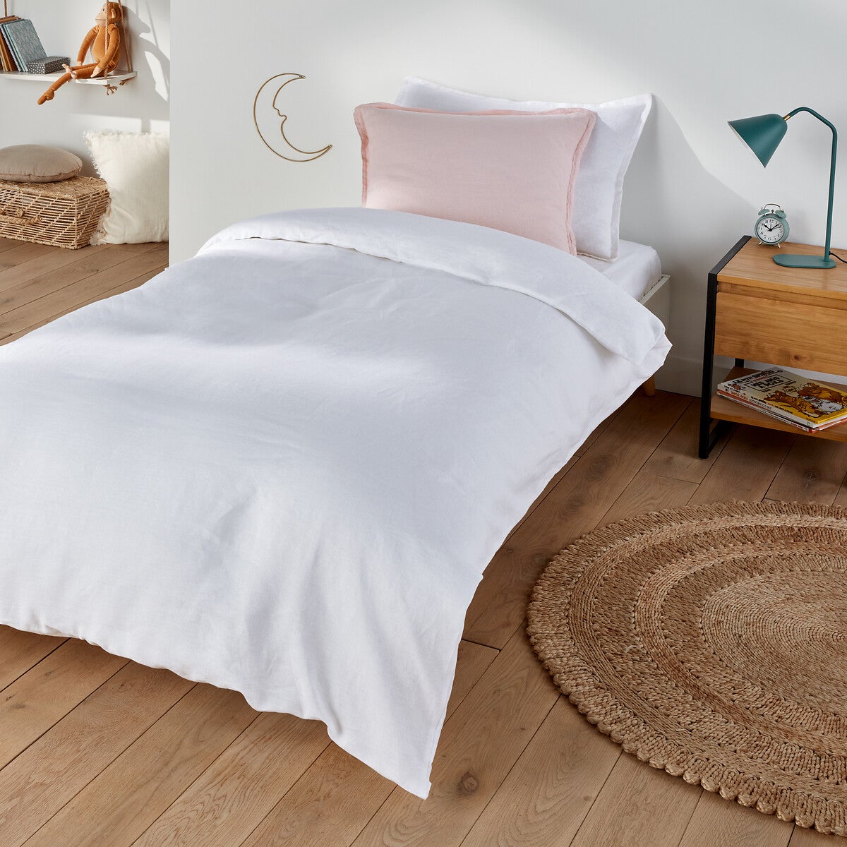 Drap housse enfant lin lavé, bonnet 30cm, Linot - Blanc - 90 x 190 cm - 2