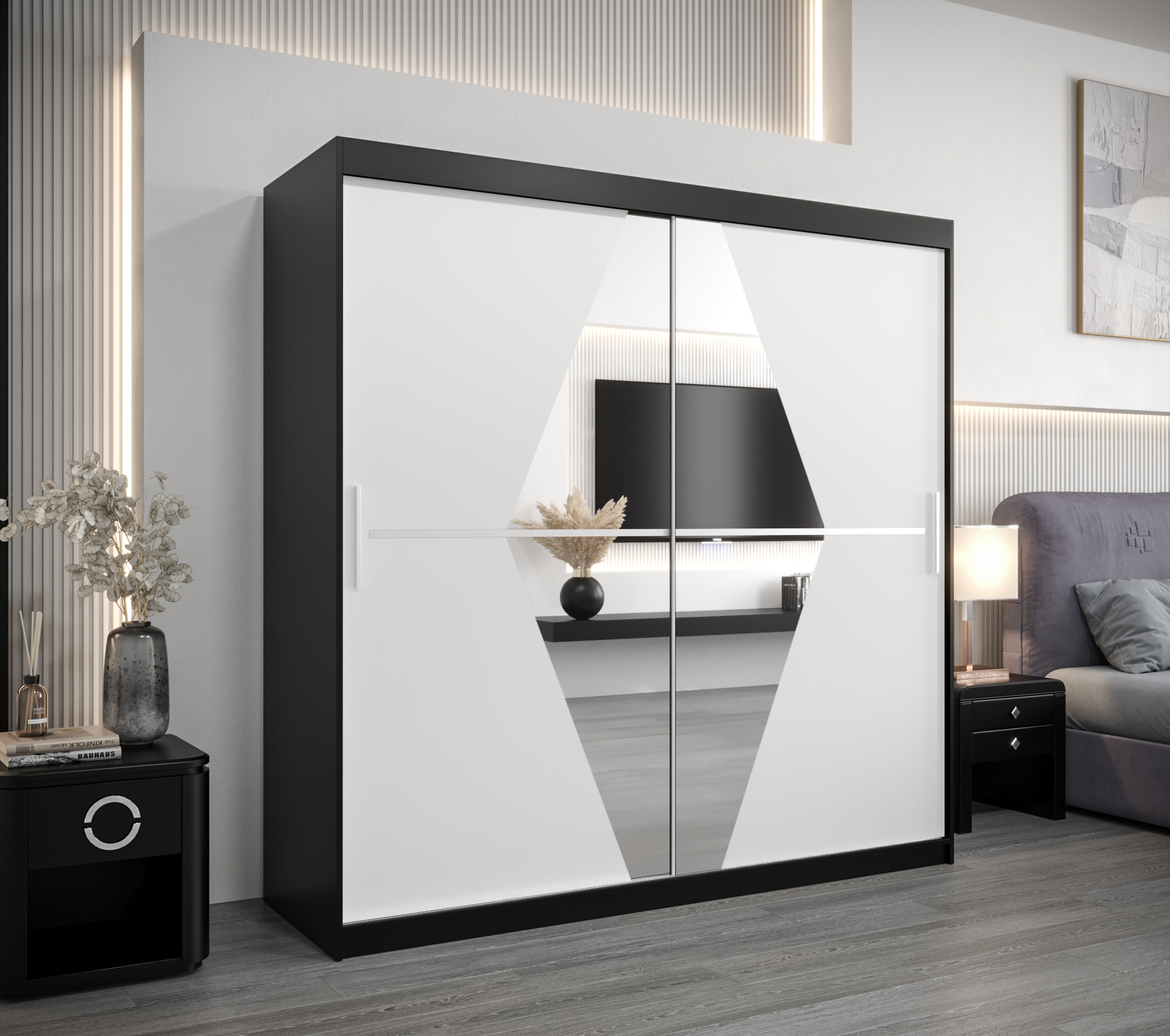 Szafa przesuwna garderoba BOLIWIA 200 x 62 x 200 cm Czarny + Biały - Abiks Meble