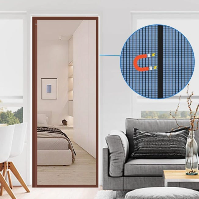 Zasłona drzwiowa przeciw owadom z magnesami, antykomarowa magnetyczna zasłona drzwiowa, brązowy, 90 cm x 200 cm - 3