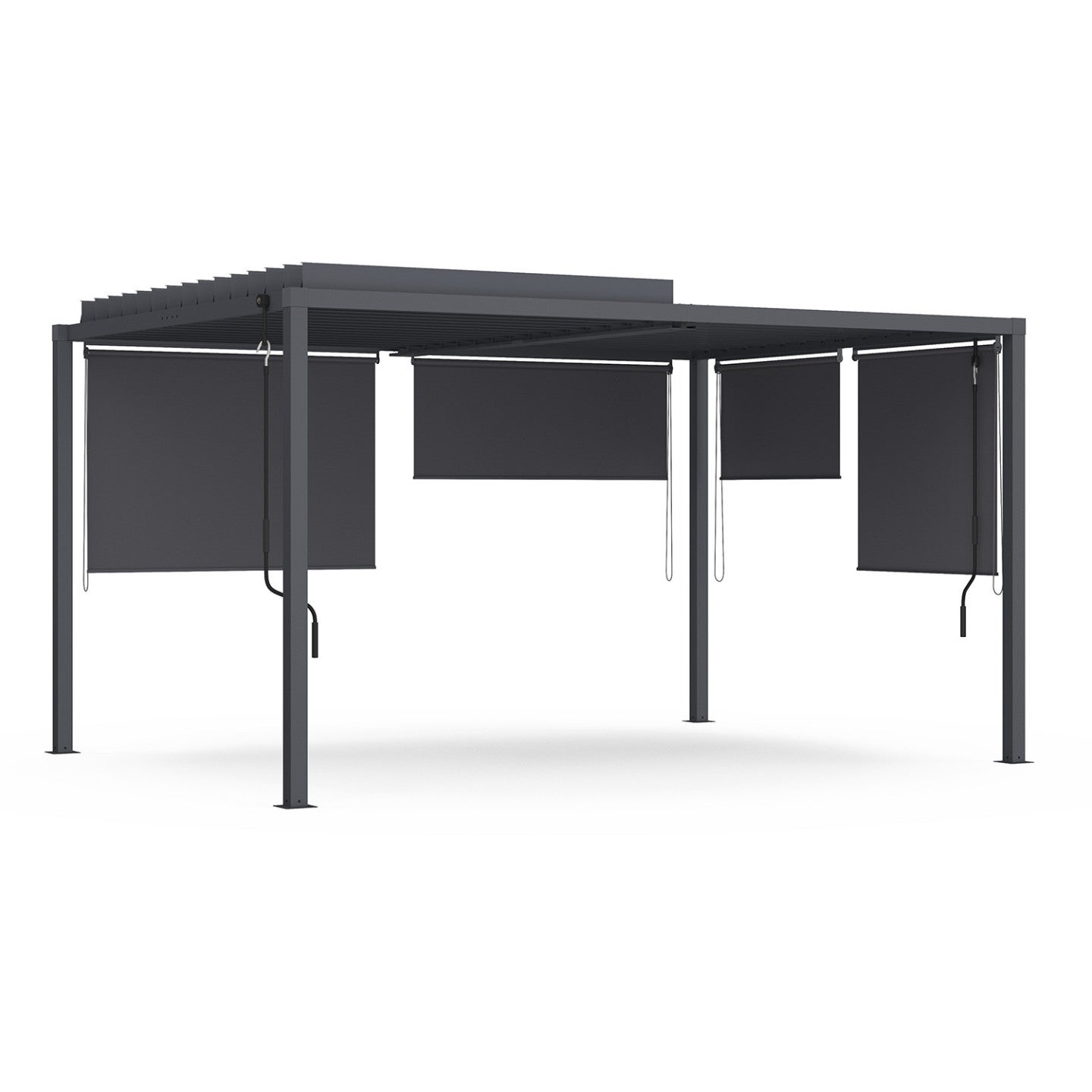 Pergola bioclimatique lames orientables acier 3x4 M et 4 stores gris anthracite - 2