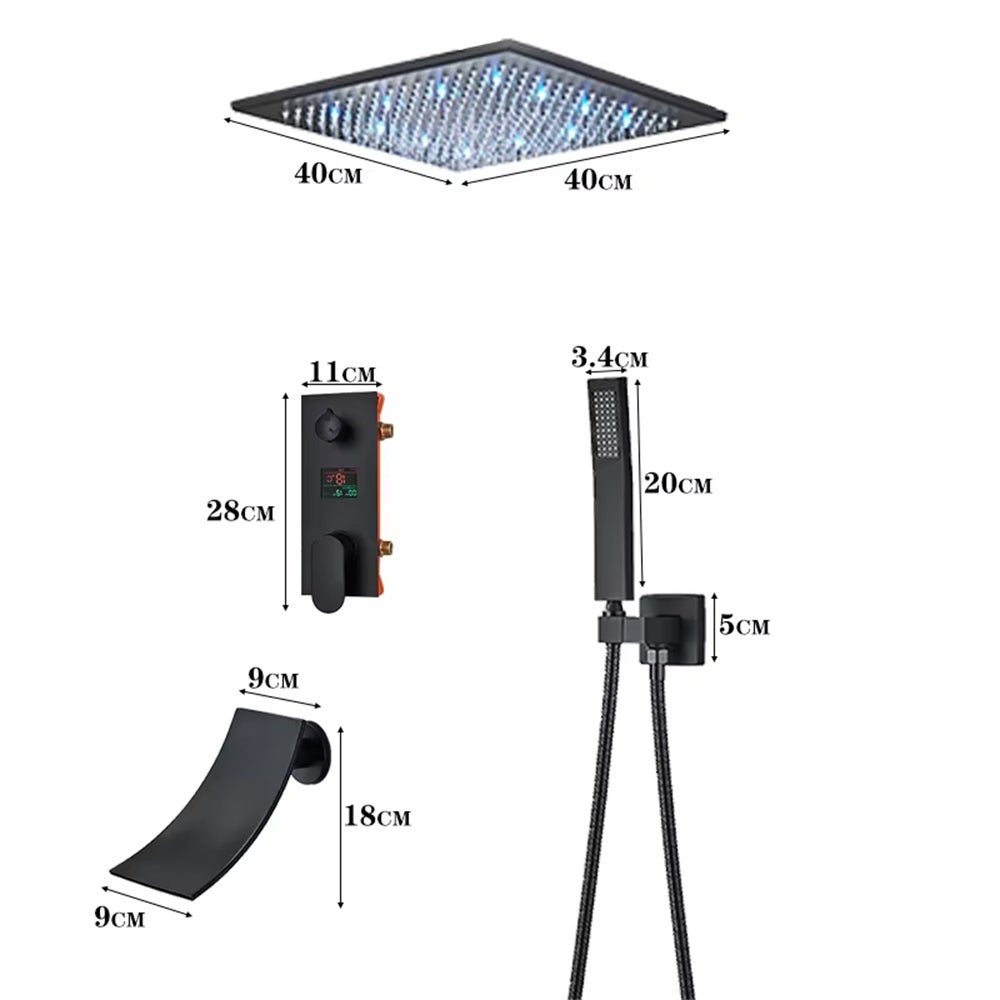Ensemble de douche moderne de 40 cm de large, affichage thermostatique à LED, ensemble de douche de salle de bain à montage mural - 6