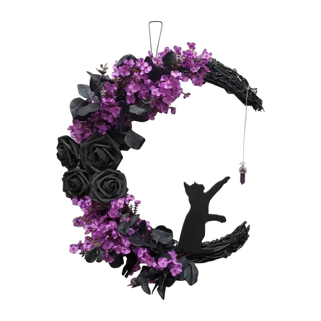 Couronne de décoration gothique, guirlande de chat en lune artificielle Durable, multifonctionnelle, décor d'halloween pour intérieur
