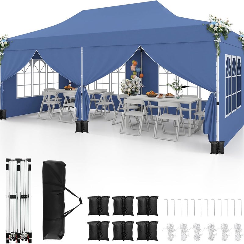 Składana Altana 3x6 m z 6 Ściankami Bocznymi, Składany, z Filtrem UV 50+, Wodoodporny, 6 Worków z Piaskiem, Torba Transportowa, Niebieski