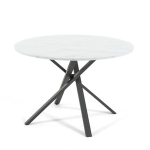 Table à Manger 6 à 10 Couverts En MDF Et Métal - Effet Marbre Blanc Et Noir Catonav