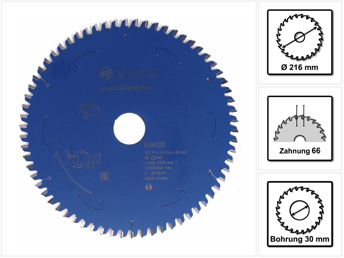 Brzeszczot tarczowy Bosch Expert for Aluminium do akumulatorowych pił stołowych 210 x 2 / 1,4 x 30 66 zębów - 2608644542