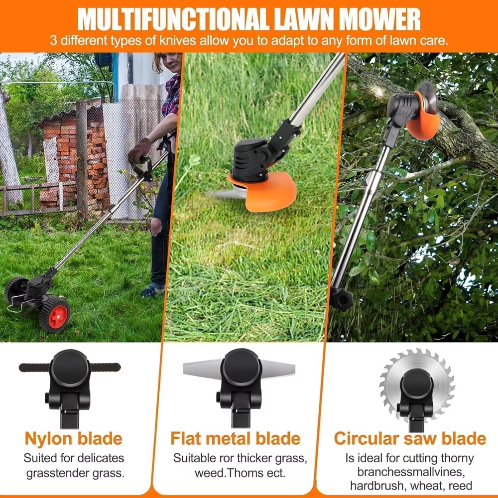 Corta Relva Elétrico a Bateria de 1800 W, 12.000 RPM — Ferramenta de Jardinagem com 2 Baterias Makita, 3 Tipos de Lâminas e Rodas - 3