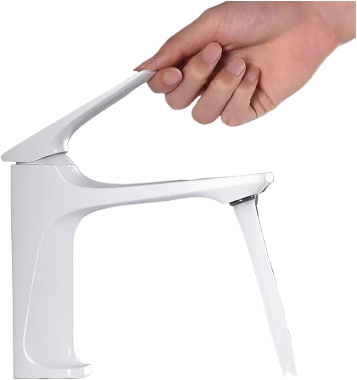 Bateria umywalkowa mosiężna do łazienki, jednouchwytowa, z mieszaczem wody ciepłej i zimnej (biała)