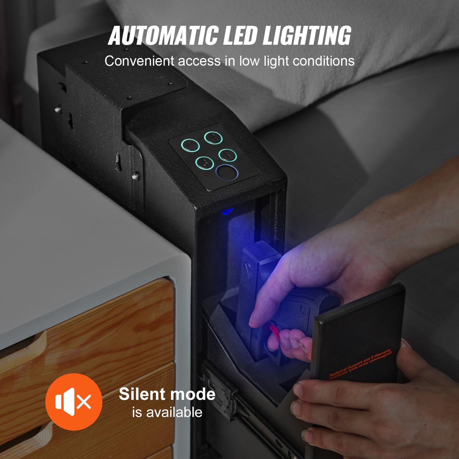 Coffre-Fort Biométrique pour Pistolets,SucceBuy Accès Rapide par Empreinte Digitale,Mot de Passe et Clé,Coffre pour 1 Pistolet - 6