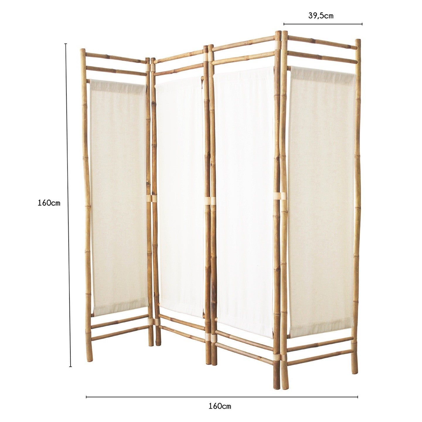 Paravent d'intérieur 4 panneaux en tissu blanc et bambou 160 x 160 cm - 3