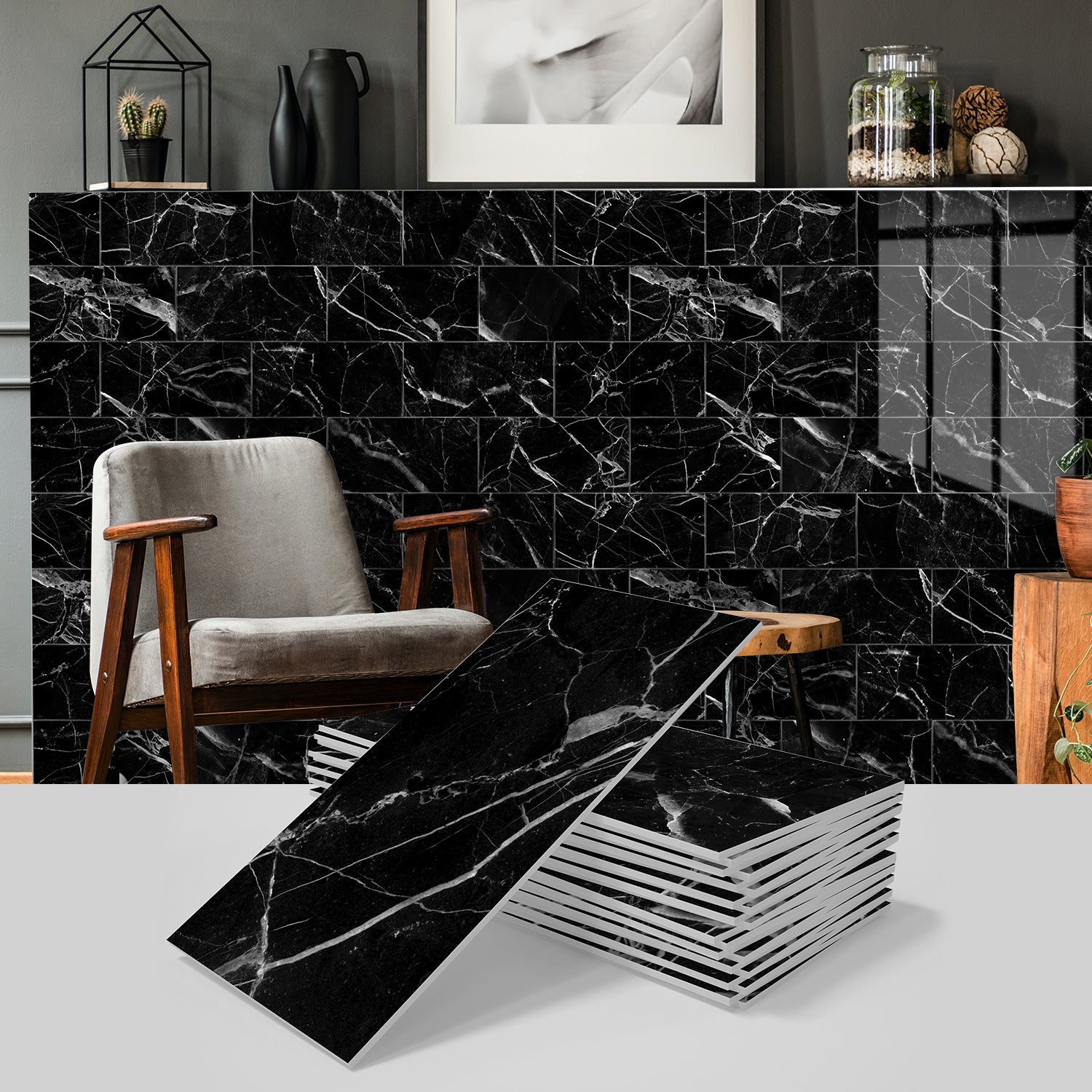 Zestaw 16 samoprzylepnych paneli ściennych, wodoodporne płytki ścienne z PVC do backsplashu, naklejki ścienne 3D, 20,32 x 10,16 cm