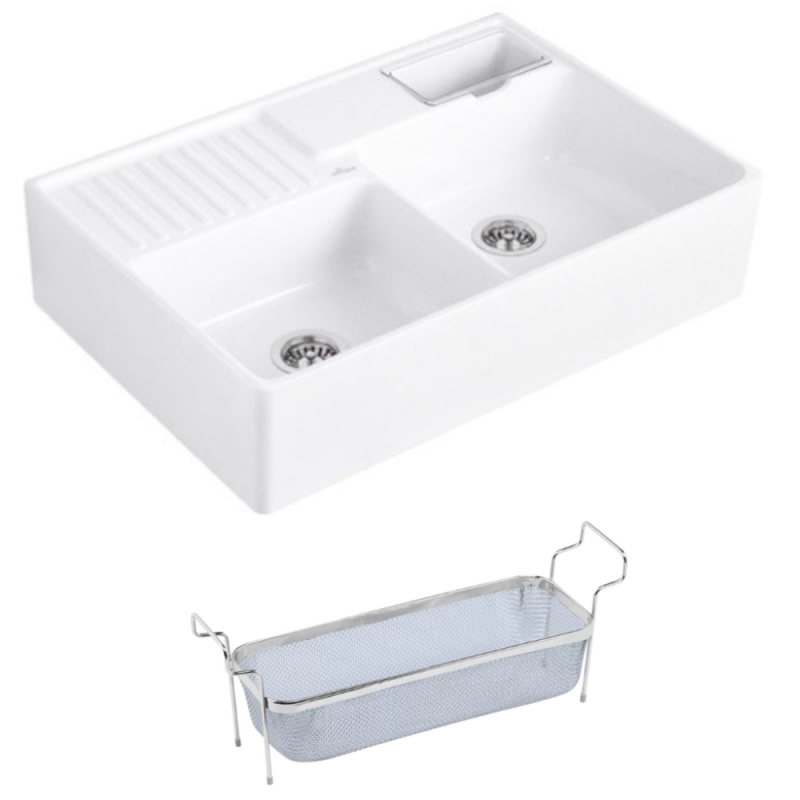 Villeroy et boch fregadero de cocina tradition sello 89,5 x 63 cerámica blanco desagüe manual + cesto para platos