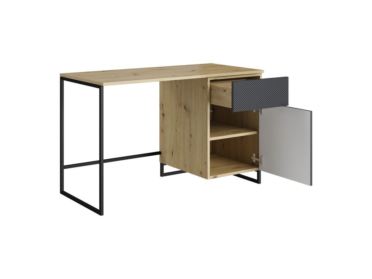 Bureau 1 porte et 1 tiroir ALICE pieds en métal BOBOCHIC Gris foncé ...
